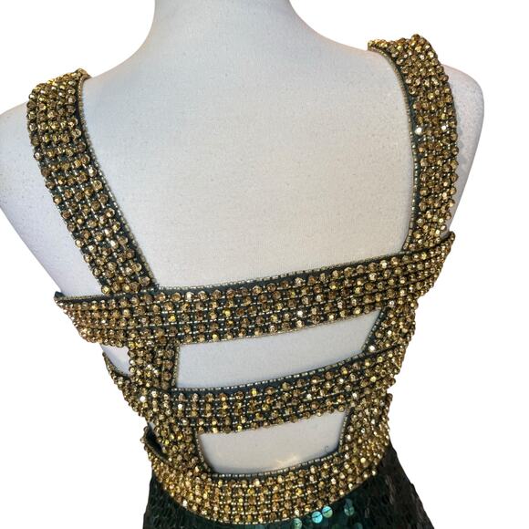 VTG Niteline Della Roufogali Mini Dress Sz 4 Green Gold Sequins Cocktail Party - Picture 6 of 15